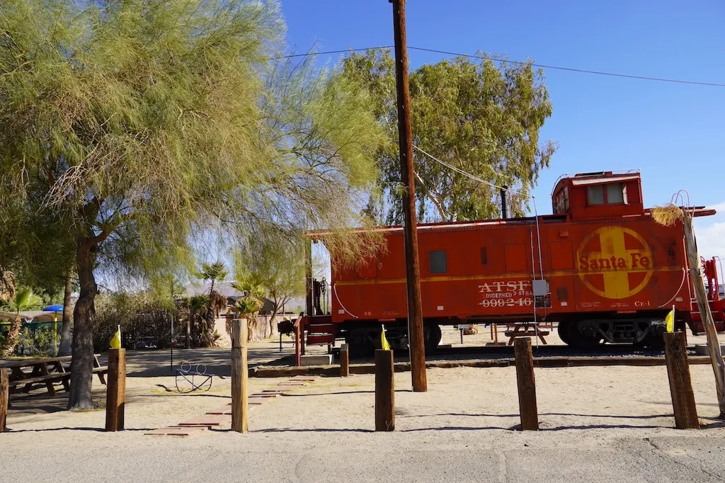 Red Santa Fe caboose at KOA Barstow and Calico.