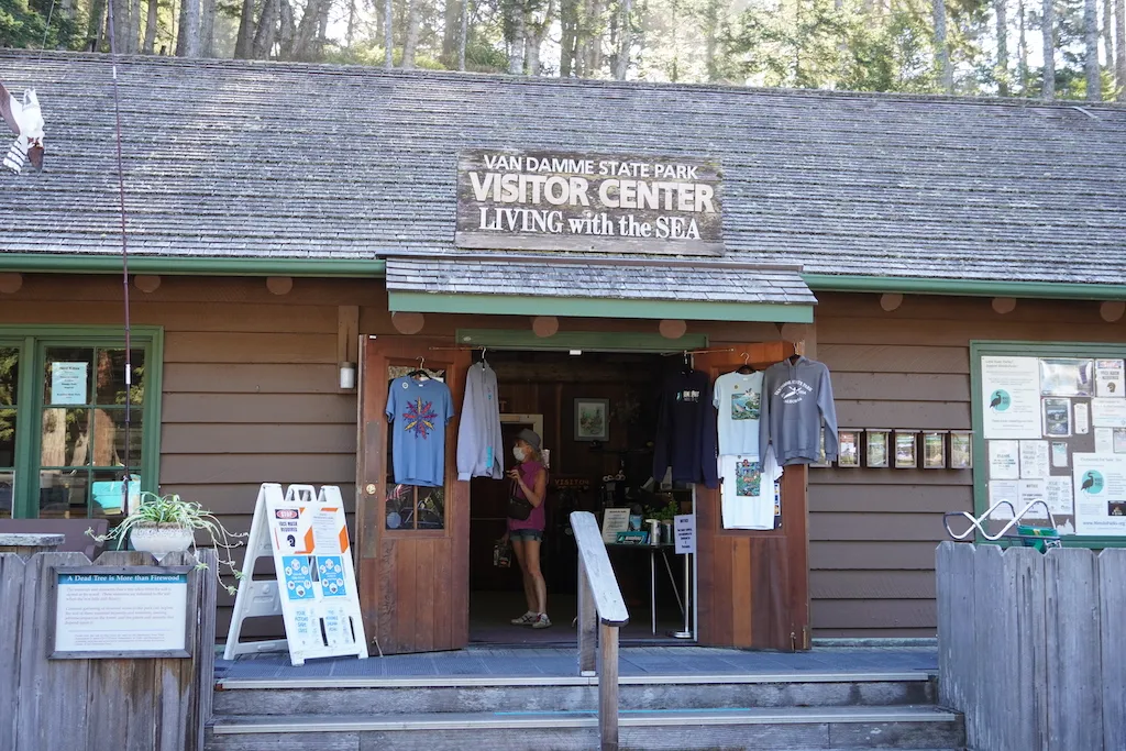 The wooden building of Van Damme State Park Visitor Center