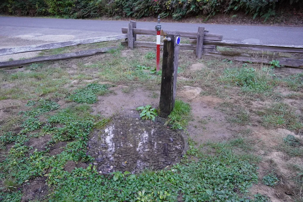 A water faucet facility along the road at Van Damme State Park, California