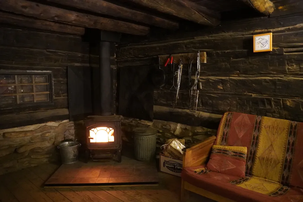 Fire place inside the living room of Roberts Cabin.