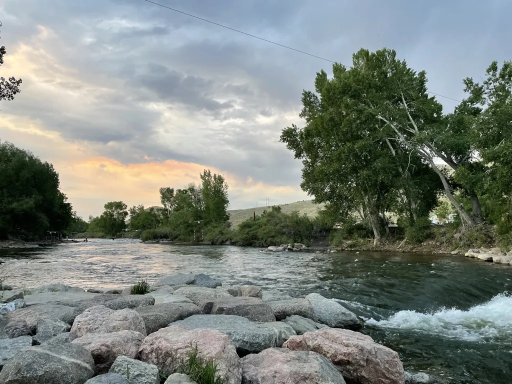 The running white river during the sunset time in Salida, Colorado.