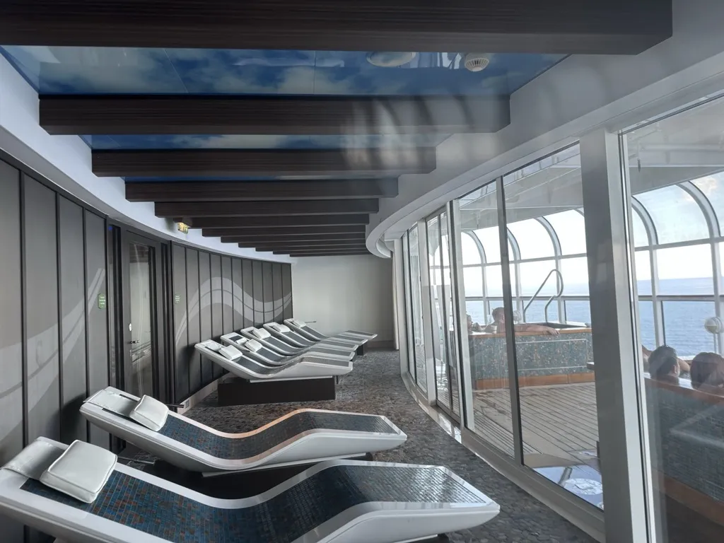 Hot stone chairs are in front of outdoor oceans for DCL guests.