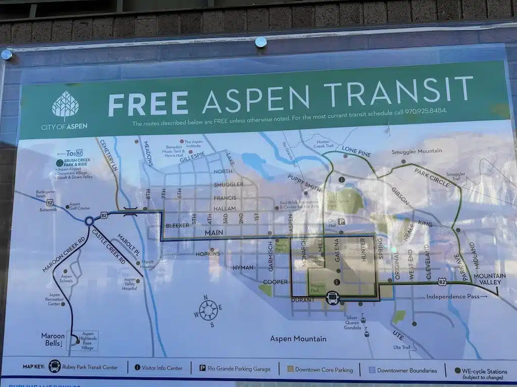 The Map of the shuttle Bus in Aspen, Colorado.