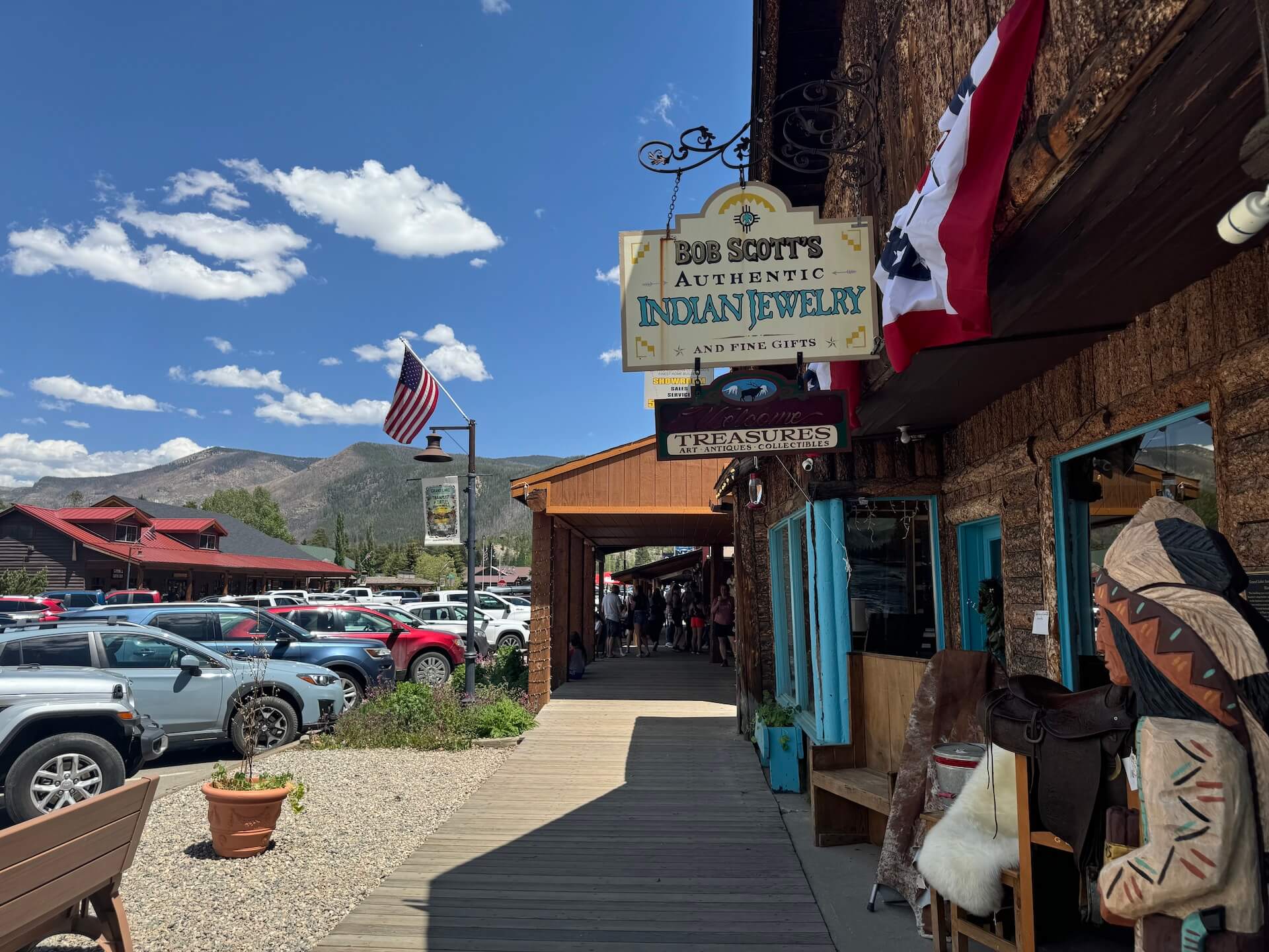 Rustic themed town with many gift shops