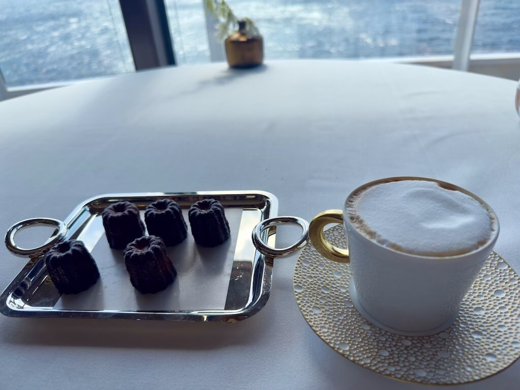 Coffee and canelé served after lunch at Remy on the Disney Fantasy.