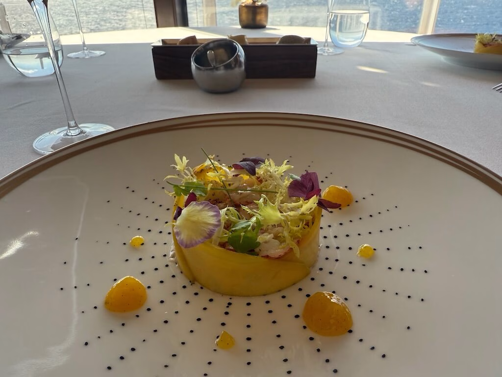 Mango and lobster appetizer served at Remy, the French restaurant on the Disney Cruise.