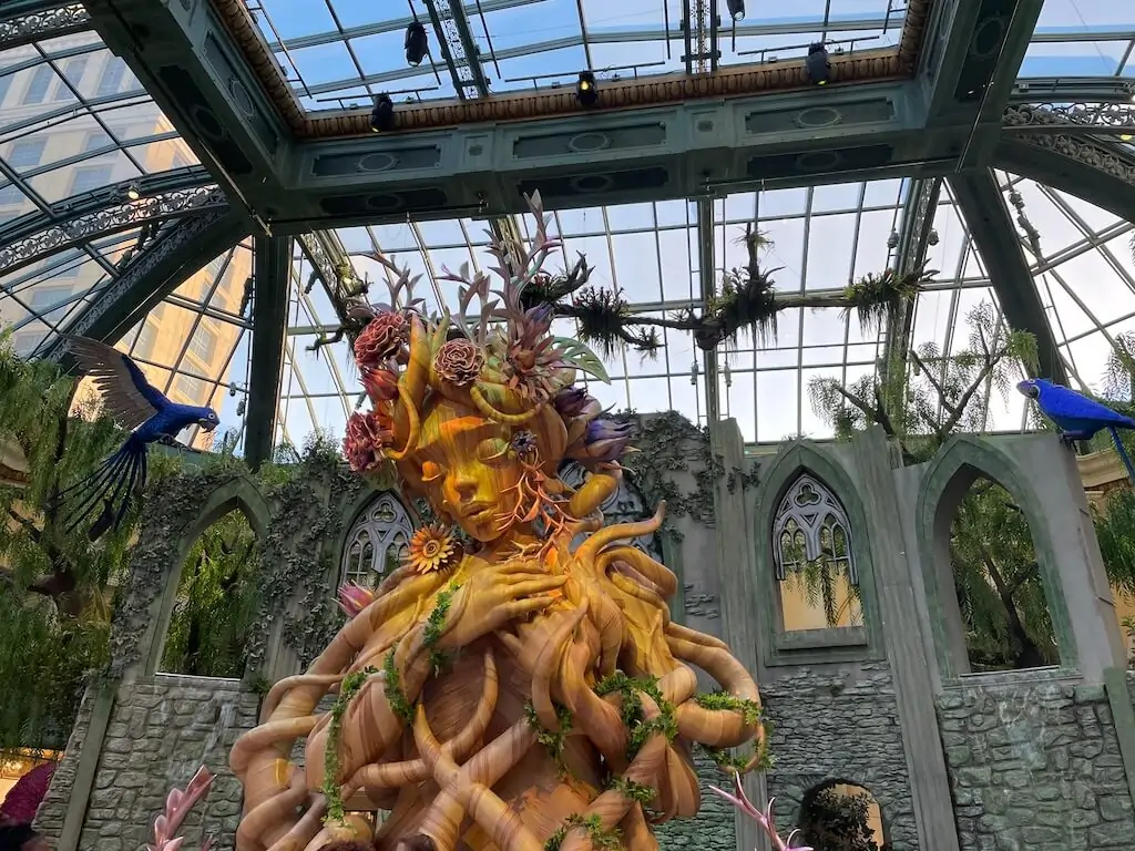 Bellagio Conservatory’s seasonal botanical sculpture with flowers and nature-themed decorations in Las Vegas