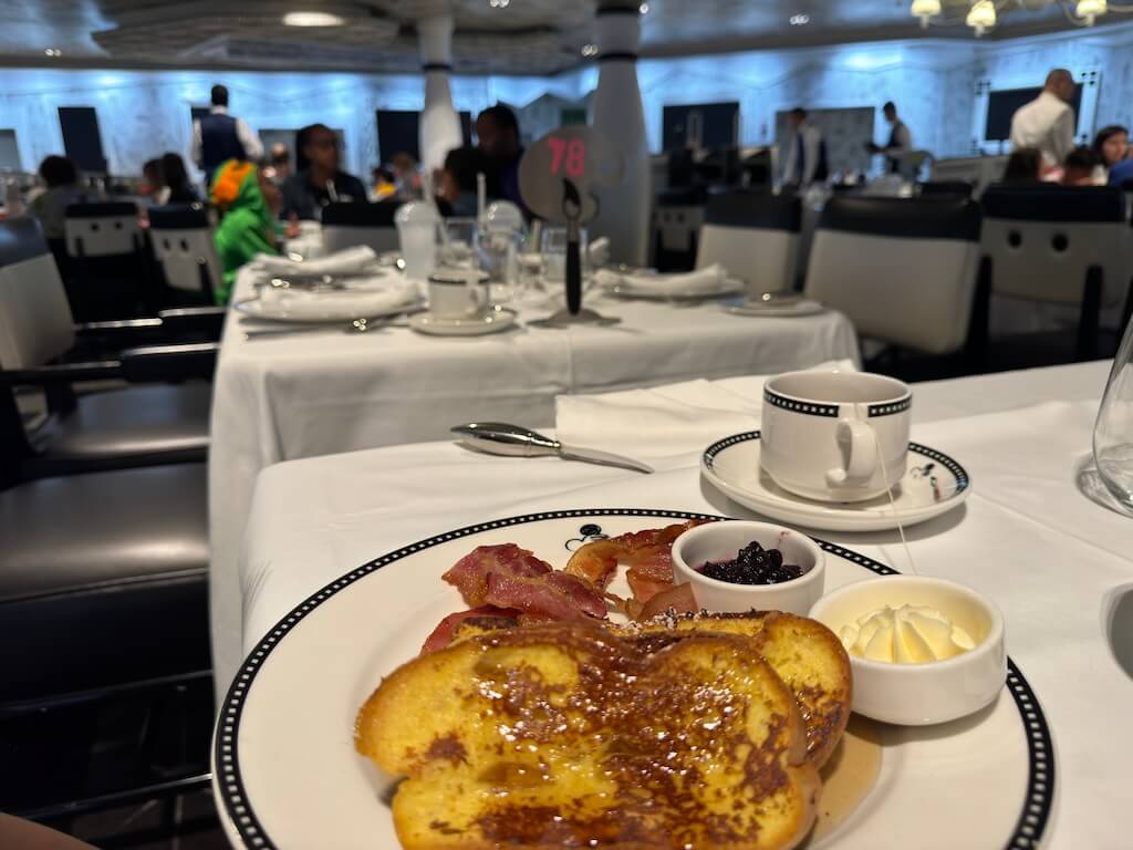 French toast breakfast served at Animator’s Palate on Disney Magic during disembarkation morning