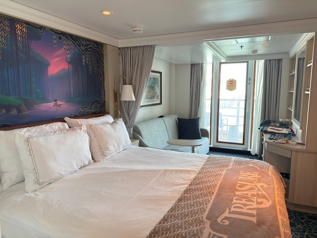 Disney Cruise Line veranda stateroom with balcony on the final morning before disembarkation