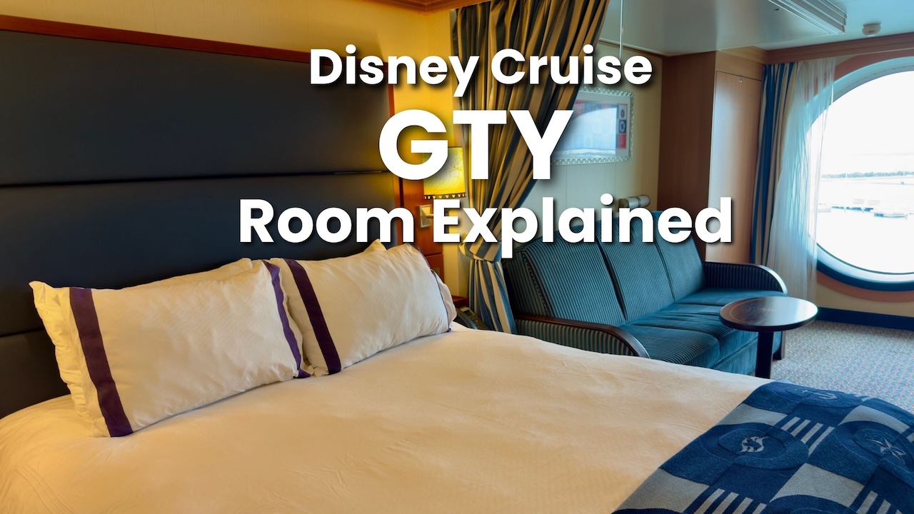 Disney Cruise GTY Room Explained Stateroom Interior - Tomo Travel & Camping Interior of a Disney Cruise Line stateroom used to explain GTY guarantee rooms and how GTY bookings work on a Disney cruise.