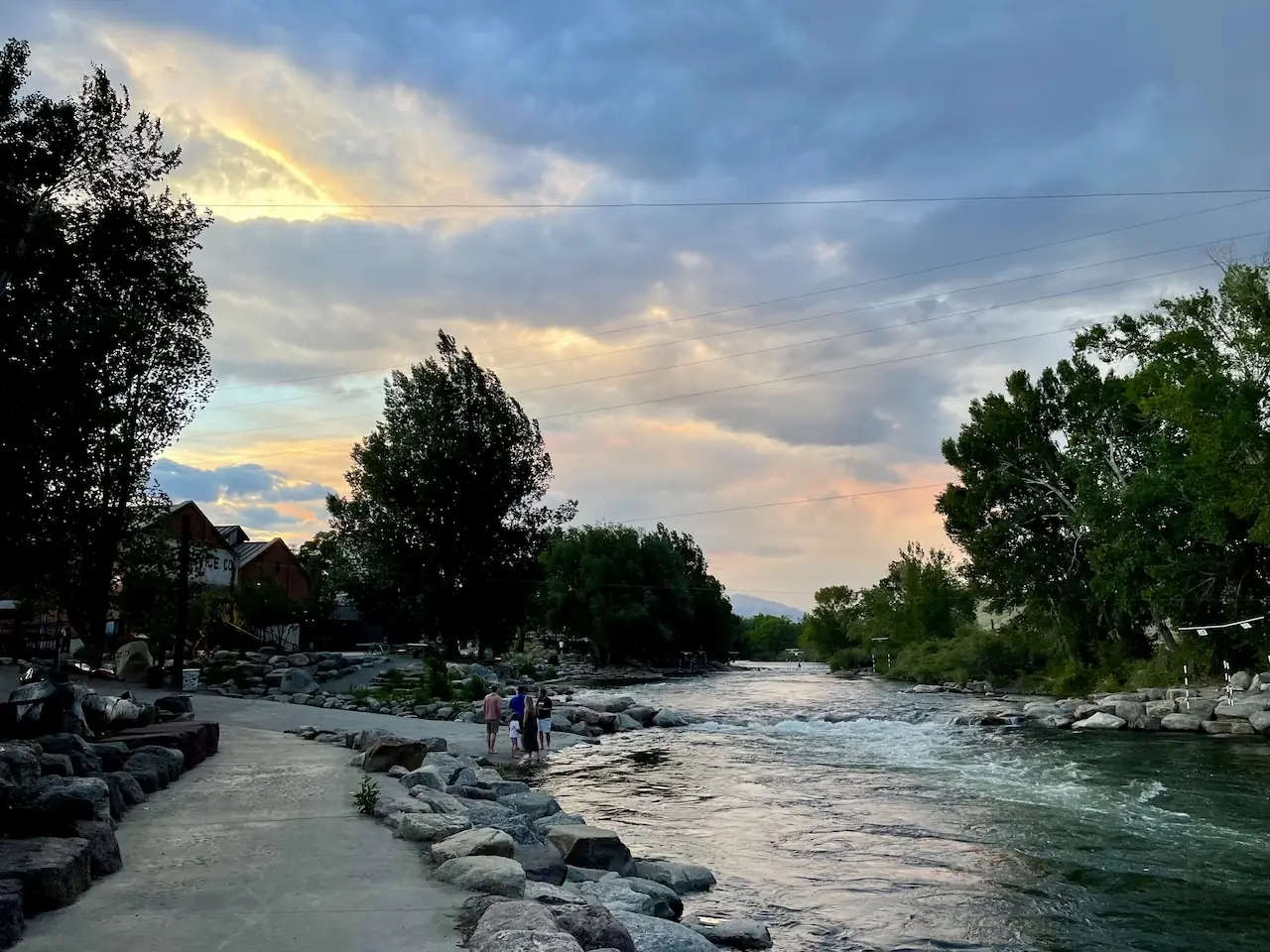 The running white river during the sunset time in Salida, Colorado.